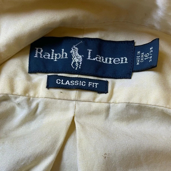 RALPH LAUREN Men's Classic Fit Yellow 100%Cotton Button Down Size 16 34/35 - Picture 6 of 10